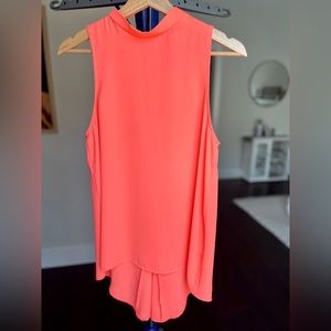 Women’s Sleeveless Top High Neck Neon Coral